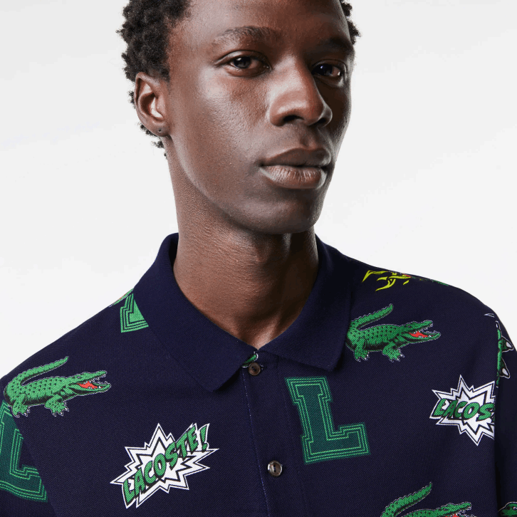 homens Lacoste qrn branco azul marinho polo regular fit com estampa de crocodilo 08D0631