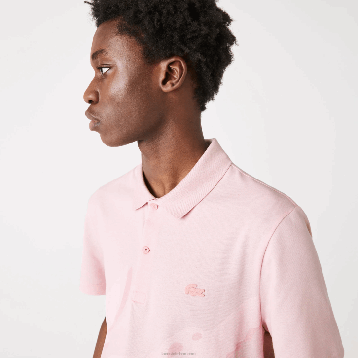 homens Lacoste rosa hcq polo de algodão orgânico elástico de ajuste regular 08D0932