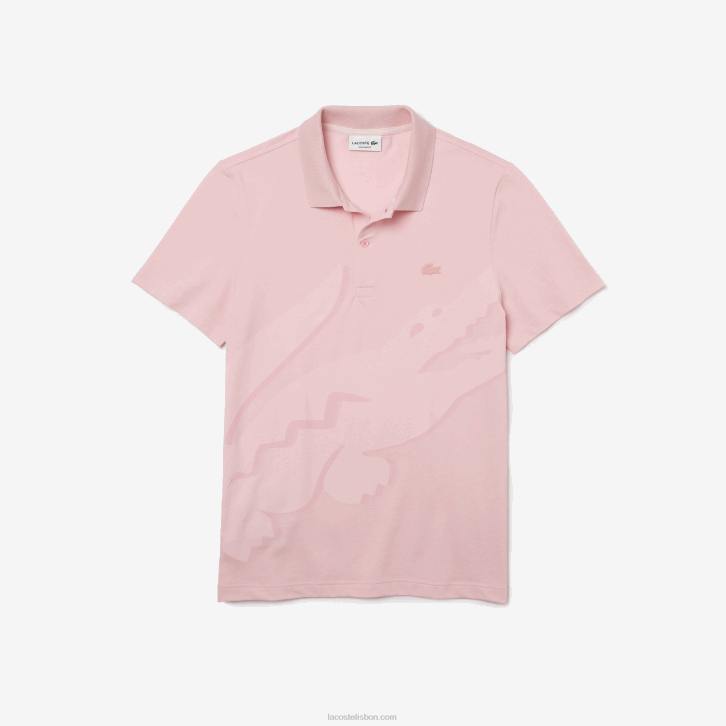 homens Lacoste rosa hcq polo de algodão orgânico elástico de ajuste regular 08D0932