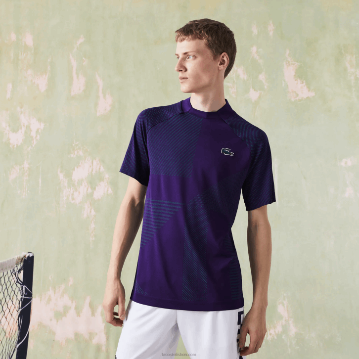 homens Lacoste roxo verde xd4 polo de tênis esportivo slim fit sem costura 08D0773