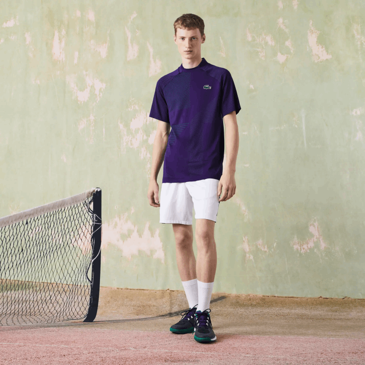 homens Lacoste roxo verde xd4 polo de tênis esportivo slim fit sem costura 08D0773
