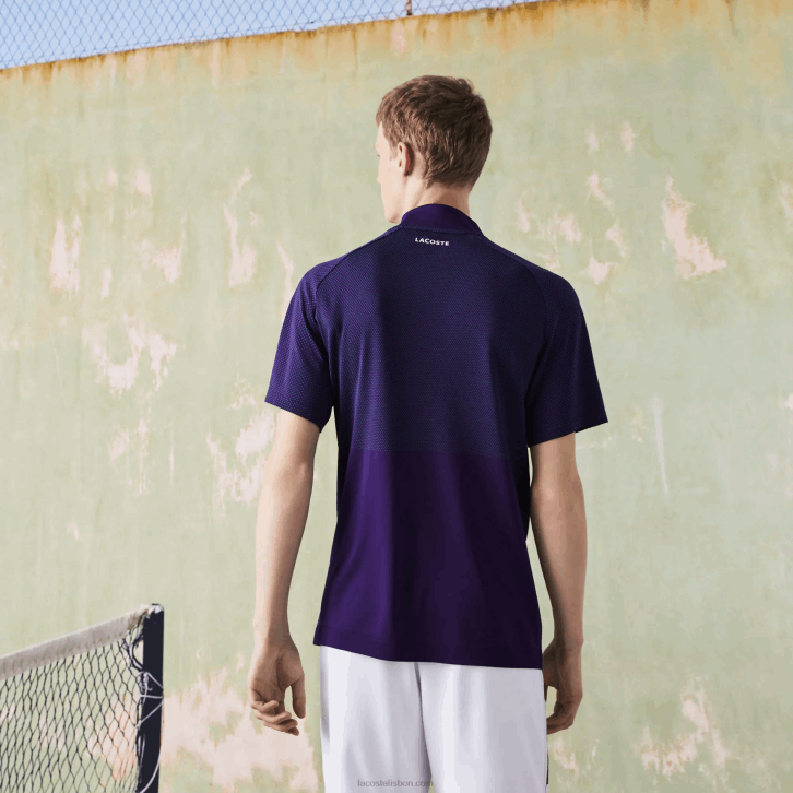 homens Lacoste roxo verde xd4 polo de tênis esportivo slim fit sem costura 08D0773