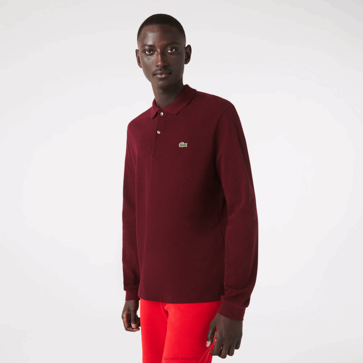 homens Lacoste sxl bordeaux polo mesclado manga longa original l.12.12 08D0788