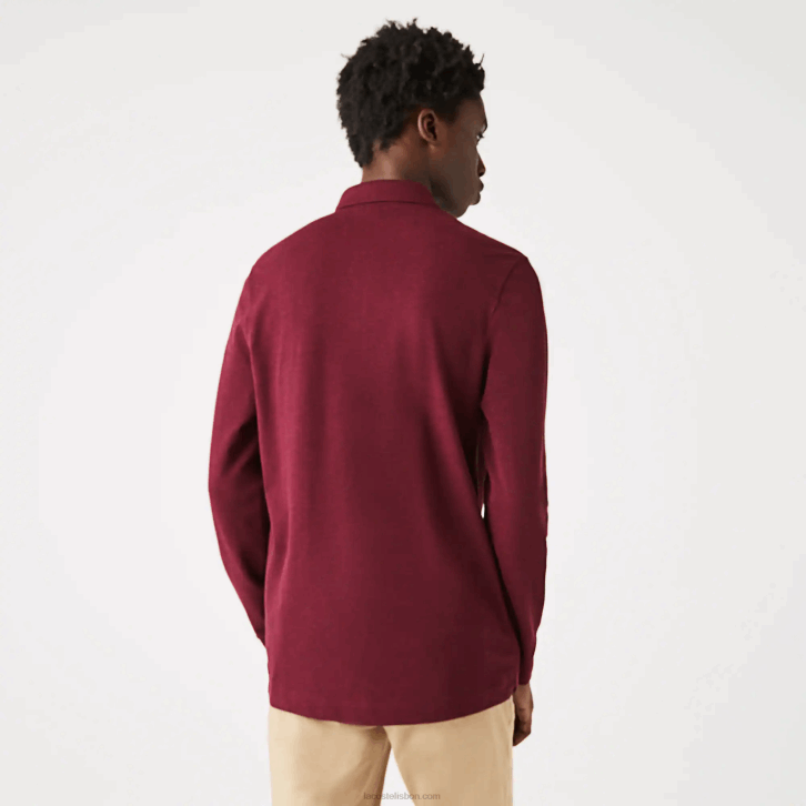 homens Lacoste sxl bordeaux polo smart paris manga longa em piquê de algodão elástico 08D0810