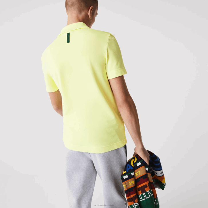 homens Lacoste tuk amarelo chamativo polo piquê de algodão orgânico stretch slim fit 08D0600