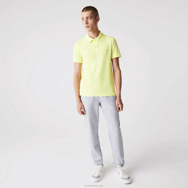 homens Lacoste tuk amarelo chamativo polo piquê de algodão orgânico stretch slim fit 08D0600