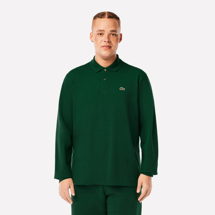 homens Lacoste verde 132 polo manga longa L.12.12 original 08D0746