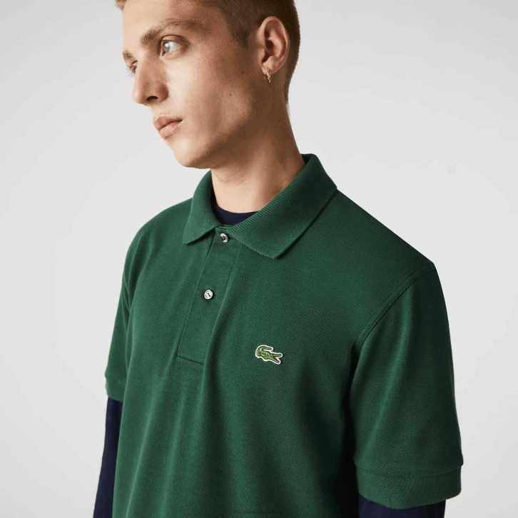 homens Lacoste verde 132 polo original l.12.12 com piquê de algodão pesado 08D0252