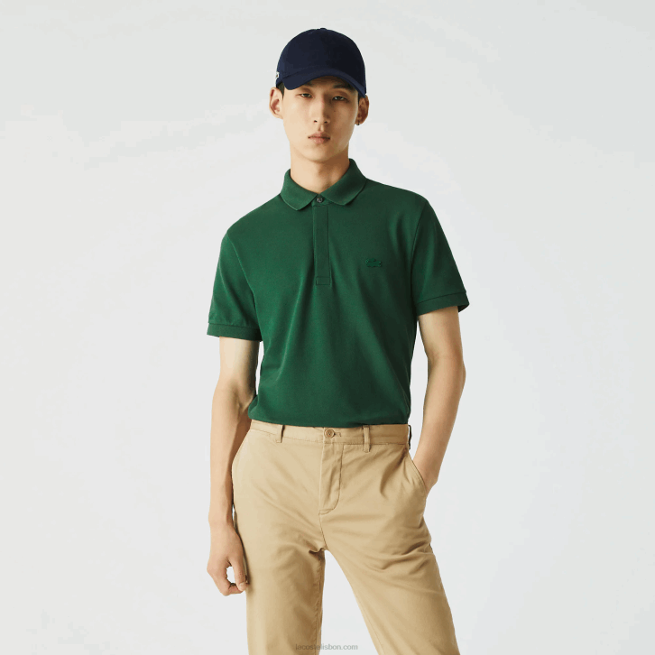 homens Lacoste verde 132 polo smart paris em piquê de algodão elástico 08D0658