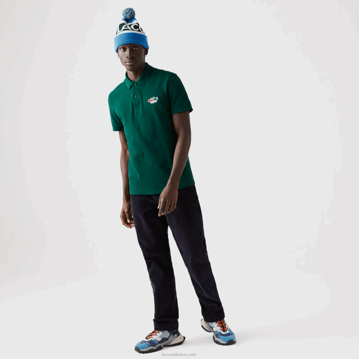 homens Lacoste verde 3m2 camisa pólo regular fit crocodilos de algodão orgânico 08D0843