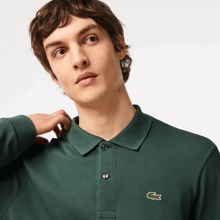 homens Lacoste verde 5hx polo manga longa L.12.12 original 08D01301