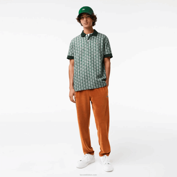 homens Lacoste verde bege 7m4 polo clássico com estampa de monograma 08D072