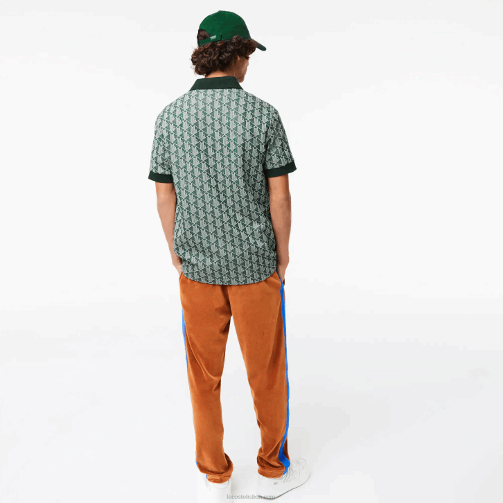 homens Lacoste verde bege 7m4 polo clássico com estampa de monograma 08D072