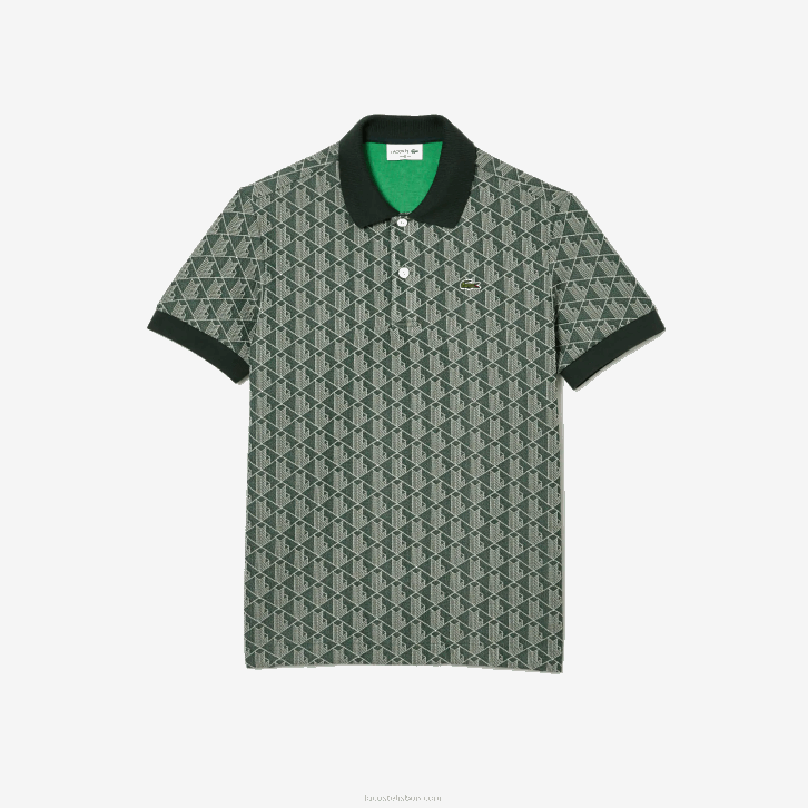 homens Lacoste verde bege 7m4 polo clássico com estampa de monograma 08D072