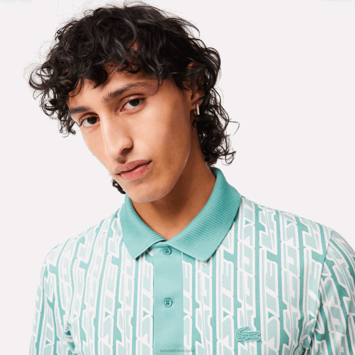 homens Lacoste verde claro cr5 Polo estampada bicolor Active Movement 08D05