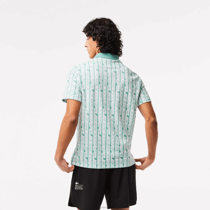 homens Lacoste verde claro cr5 Polo estampada bicolor Active Movement 08D05