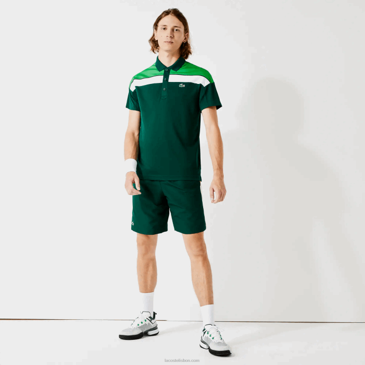 homens Lacoste verde preto branco zqg polo esporte regular fit em piquê termorregulador 08D01312