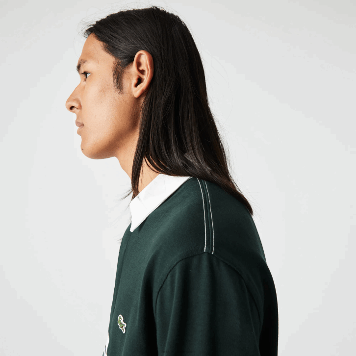 homens Lacoste verde yzp polo de rugby solto de marca 08D01687