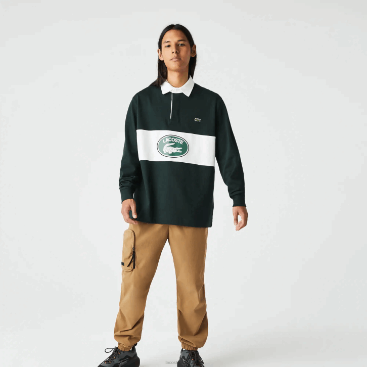homens Lacoste verde yzp polo de rugby solto de marca 08D01687