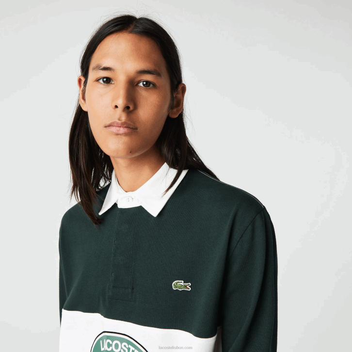 homens Lacoste verde yzp polo de rugby solto de marca 08D01687