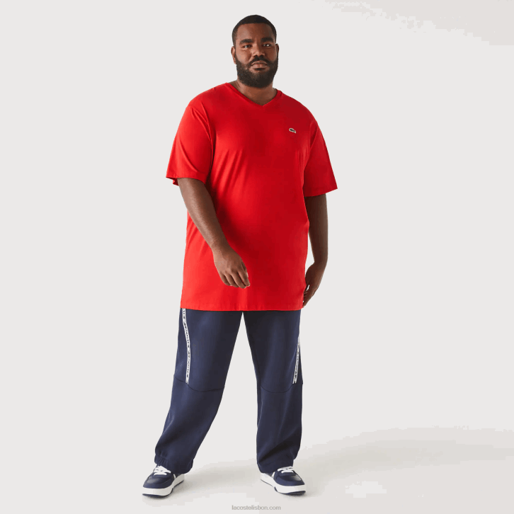homens Lacoste vermelho 240 camisa polo de algodão com decote em v canelado regular fit (tamanho grande) 08D0709