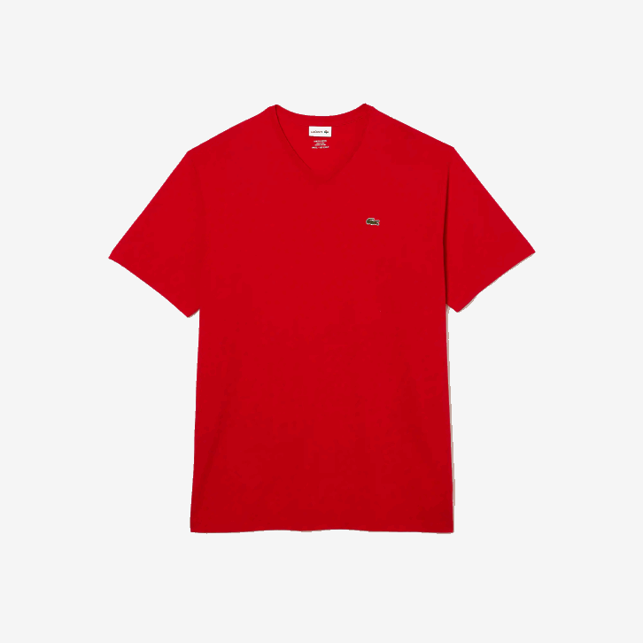 homens Lacoste vermelho 240 camisa polo de algodão com decote em v canelado regular fit (tamanho grande) 08D0709