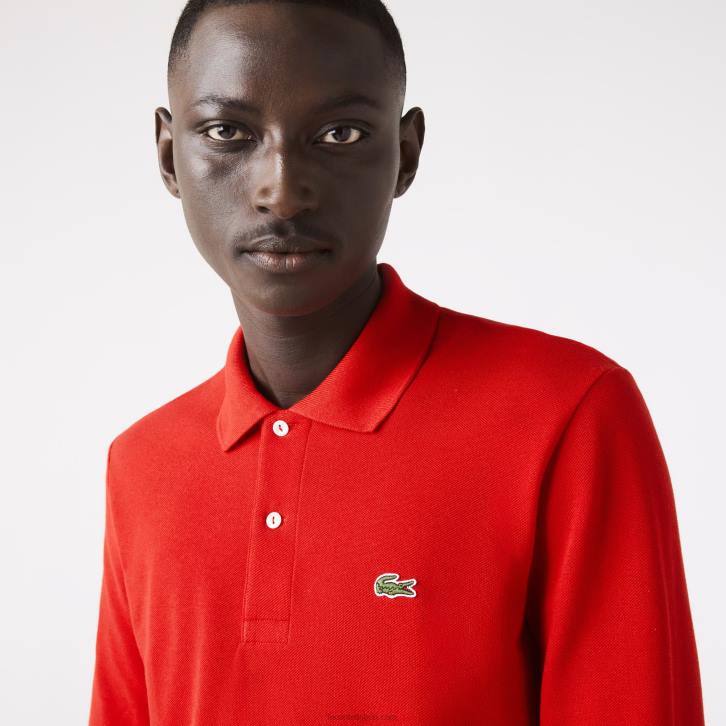 homens Lacoste vermelho 240 polo manga longa L.12.12 original 08D0727