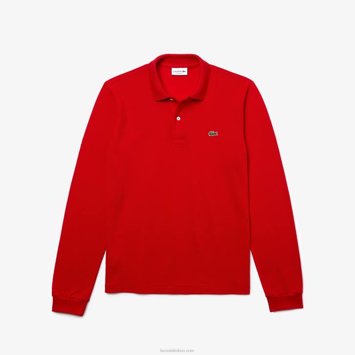 homens Lacoste vermelho 240 polo manga longa L.12.12 original 08D0727