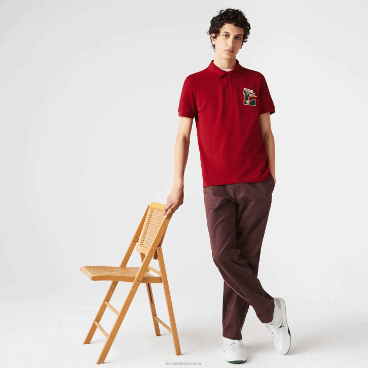 homens Lacoste vermelho 5sx polo piquê de algodão regular fit l badge 08D0895