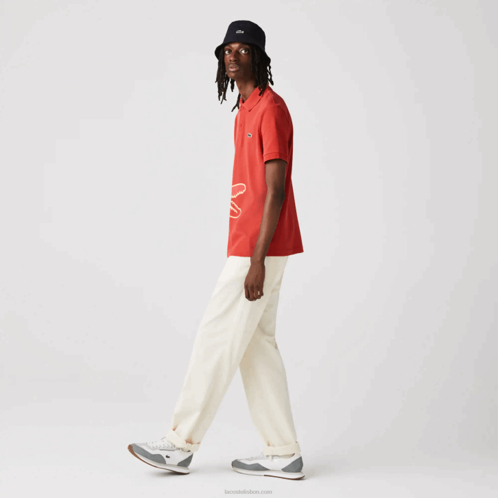 homens Lacoste vermelho 67g polo piquê de algodão com estampa de crocodilo regular fit 08D0648