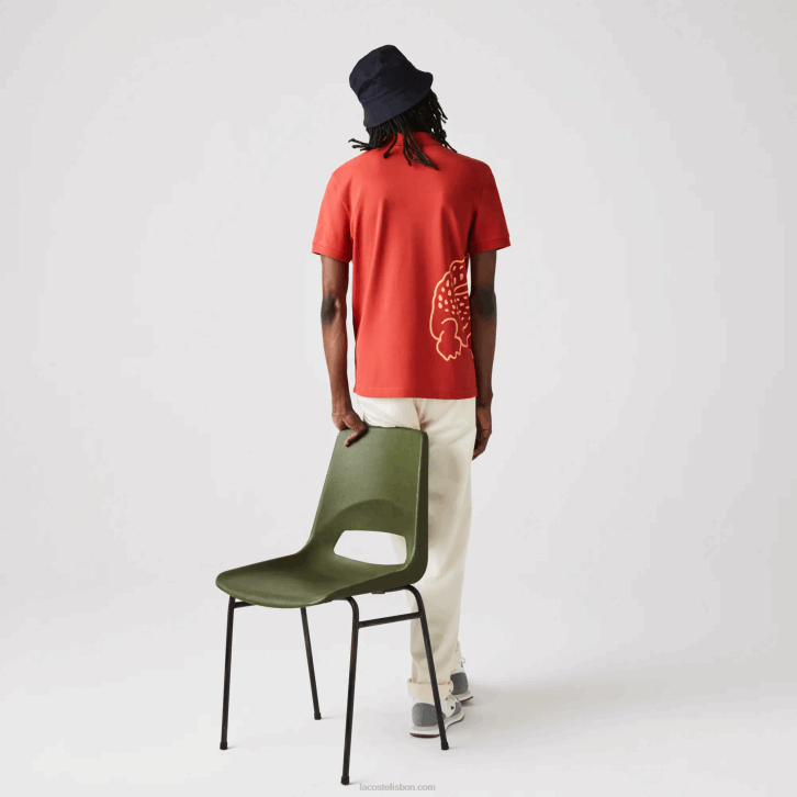 homens Lacoste vermelho 67g polo piquê de algodão com estampa de crocodilo regular fit 08D0648