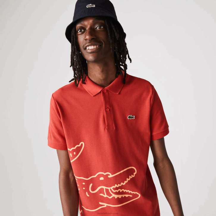 homens Lacoste vermelho 67g polo piquê de algodão com estampa de crocodilo regular fit 08D0648