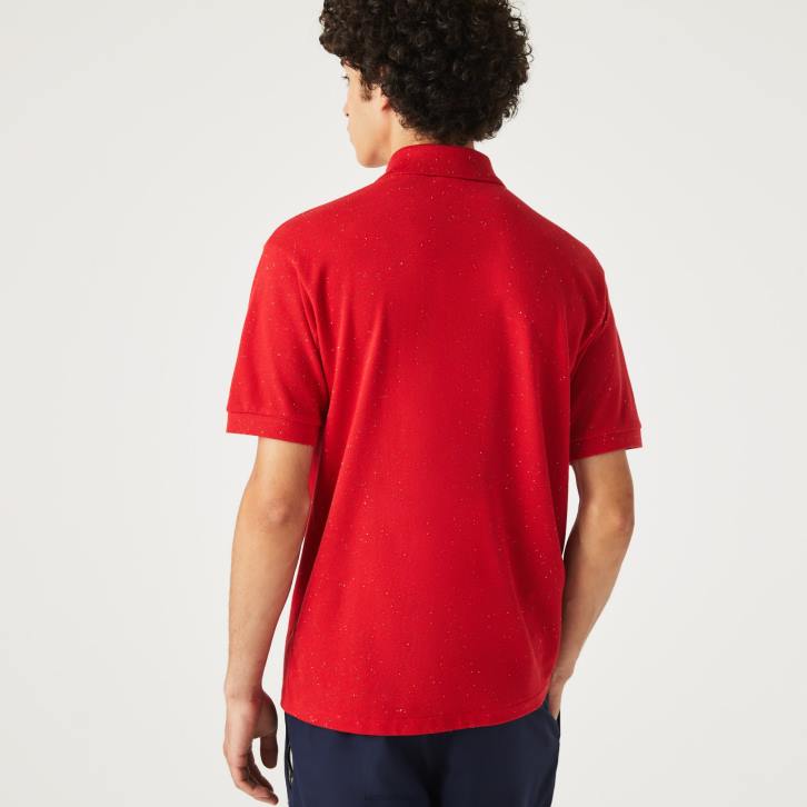 homens Lacoste vermelho 7cq polo piquê de algodão com estampa salpicada de ajuste clássico 08D0594