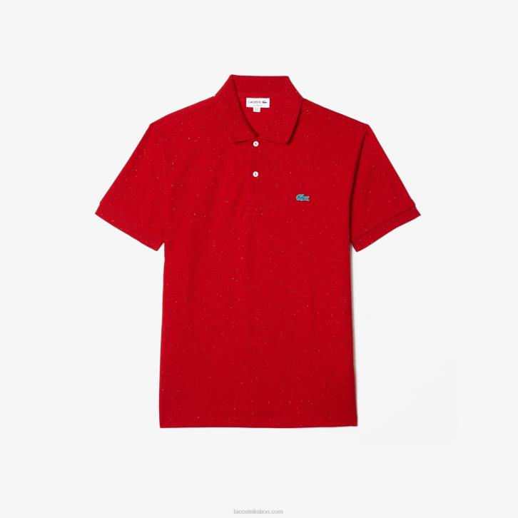 homens Lacoste vermelho 7cq polo piquê de algodão com estampa salpicada de ajuste clássico 08D0594