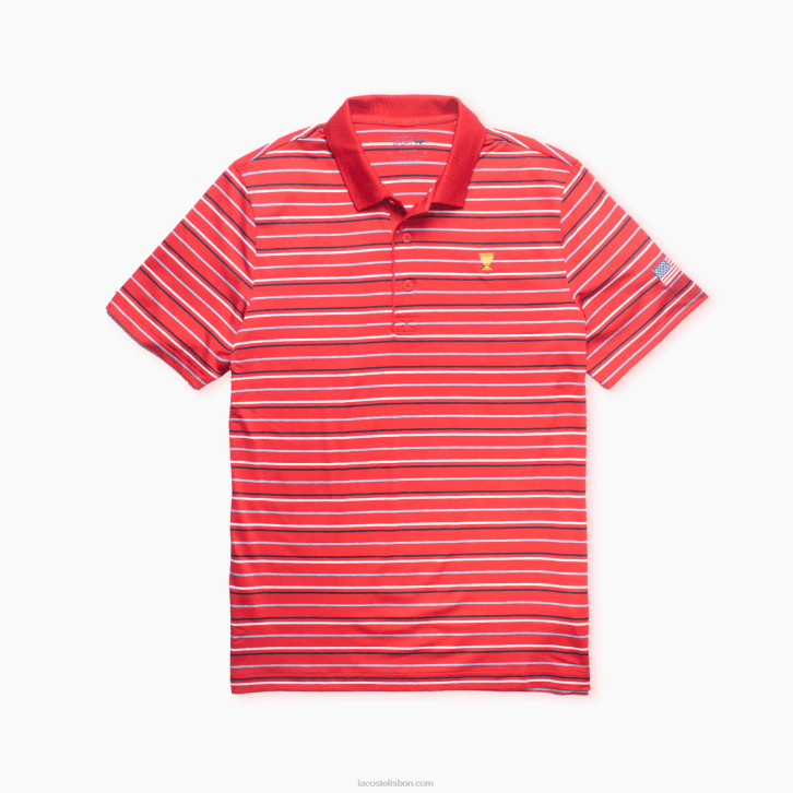 homens Lacoste vermelho azul marinho branco t73 polo listrado esporte da copa dos presidentes 08D01228