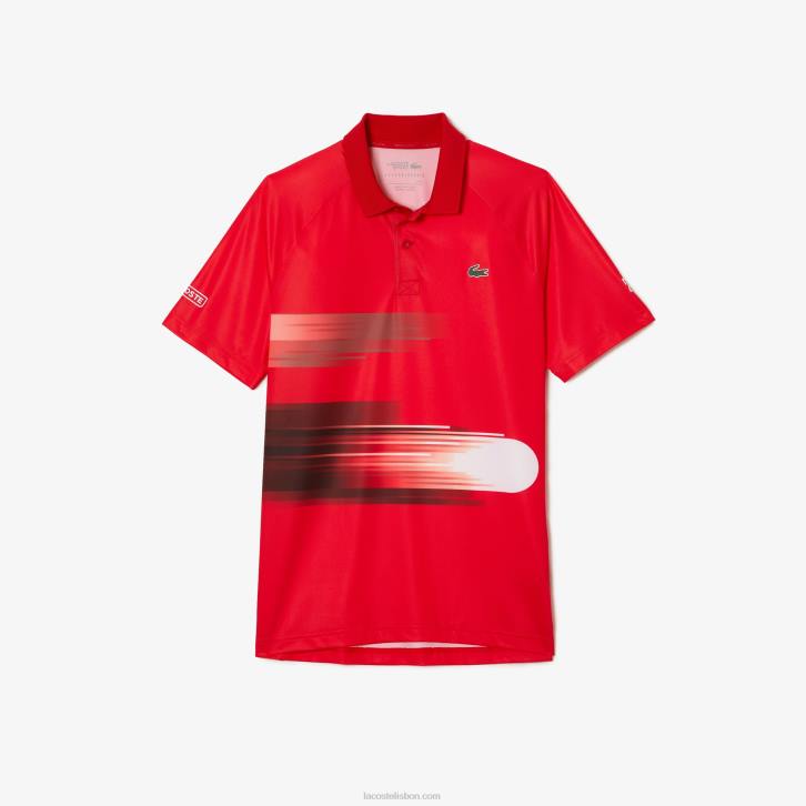 homens Lacoste vermelho branco c9u polo stretch esportiva novak djokovic com estampa 08D0929