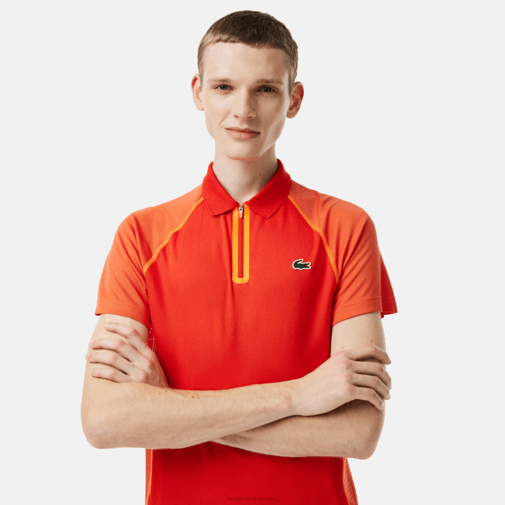 homens Lacoste vermelho laranja xim polo de poliéster reciclado de tênis com tecnologia ultra-dry 08D0139
