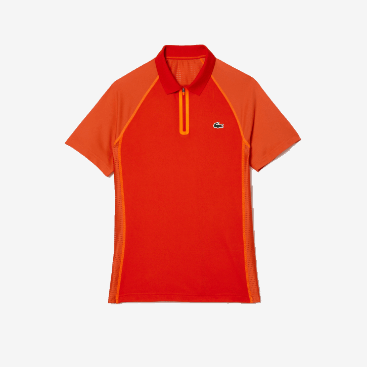 homens Lacoste vermelho laranja xim polo de poliéster reciclado de tênis com tecnologia ultra-dry 08D0139