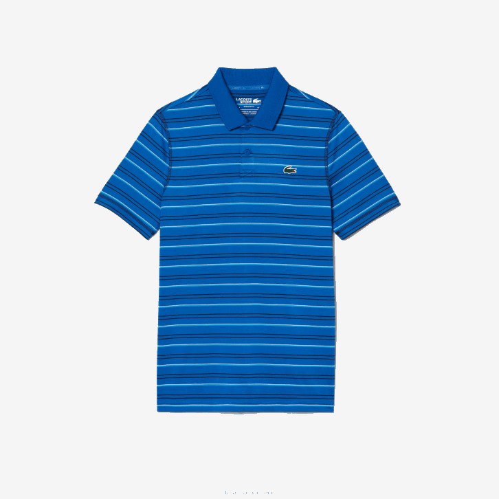homens Lacoste xip branco azul marinho pólo listrado de poliéster reciclado de golfe 08D0115