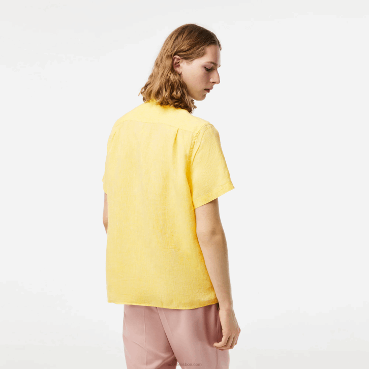 homens Lacoste amarelo 107 camisa de linho manga curta 08D0496