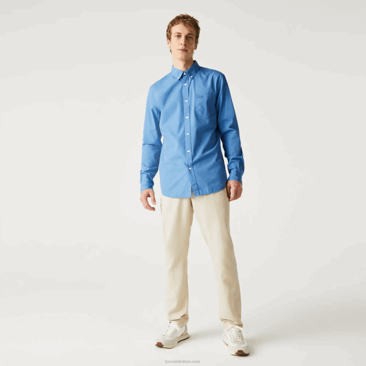 homens Lacoste azul 776 camisa de popelina de mistura de algodão regular fit 08D01652