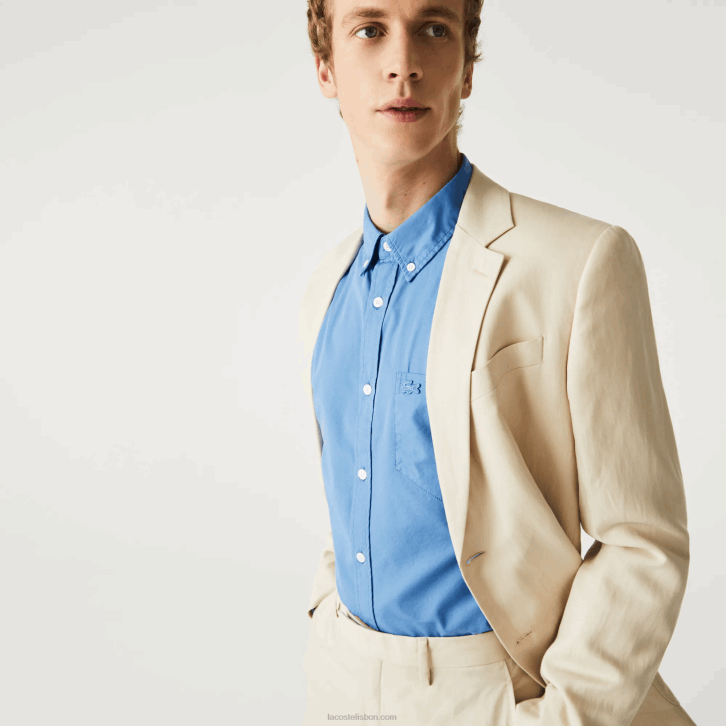 homens Lacoste azul 776 camisa de popelina de mistura de algodão regular fit 08D01652