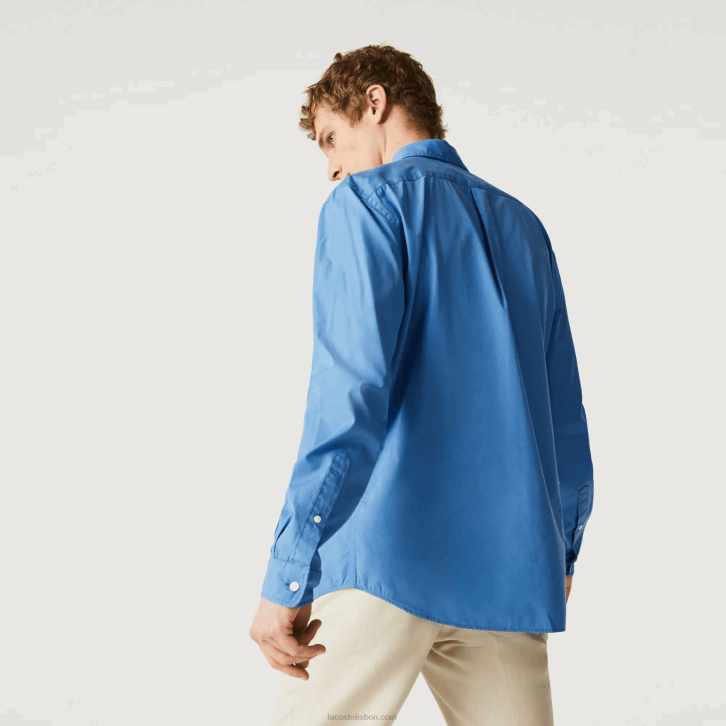 homens Lacoste azul 776 camisa de popelina de mistura de algodão regular fit 08D01652