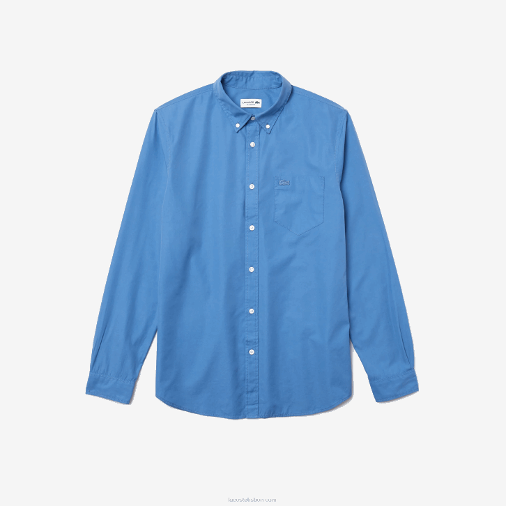 homens Lacoste azul 776 camisa de popelina de mistura de algodão regular fit 08D01652