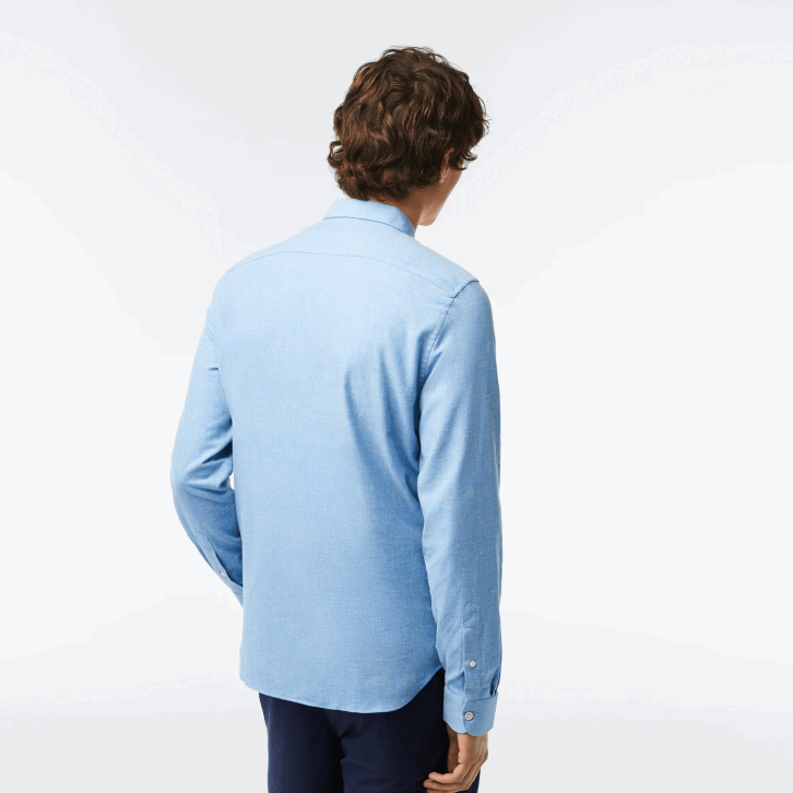 homens Lacoste azul branco fv2 camisa de cambraia de algodão slim fit 08D01520