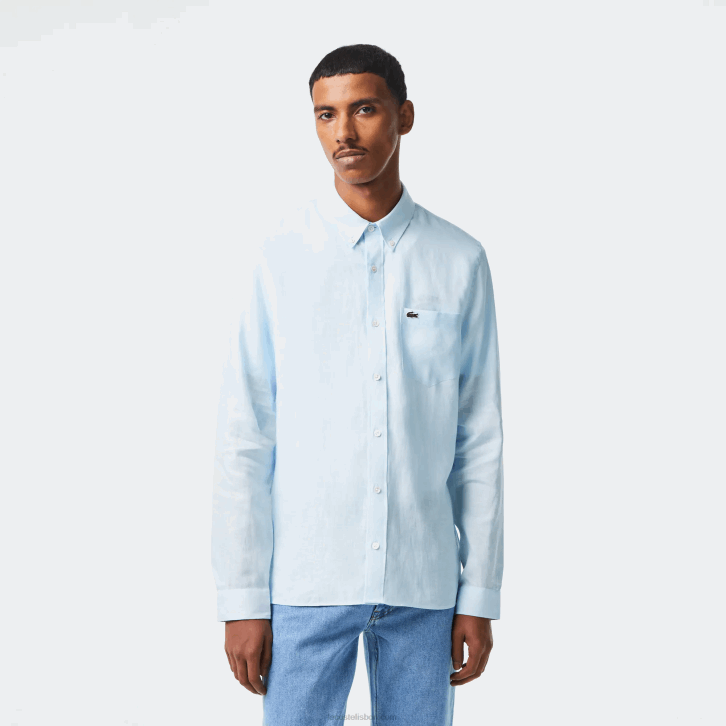 homens Lacoste azul claro t01 camisa de linho 08D0468