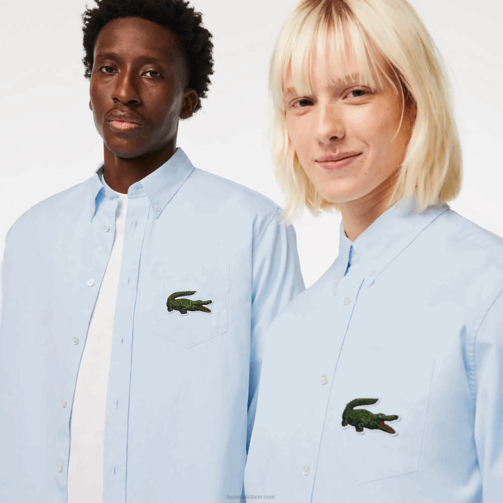 homens Lacoste azul gn2 camisa de algodão de crocodilo grande de ajuste relaxado 08D0413