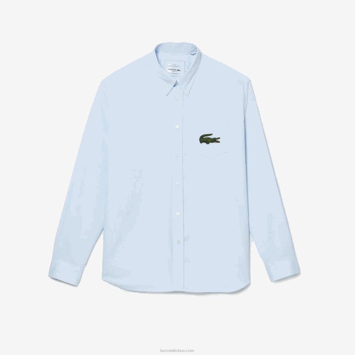 homens Lacoste azul gn2 camisa de algodão de crocodilo grande de ajuste relaxado 08D0413