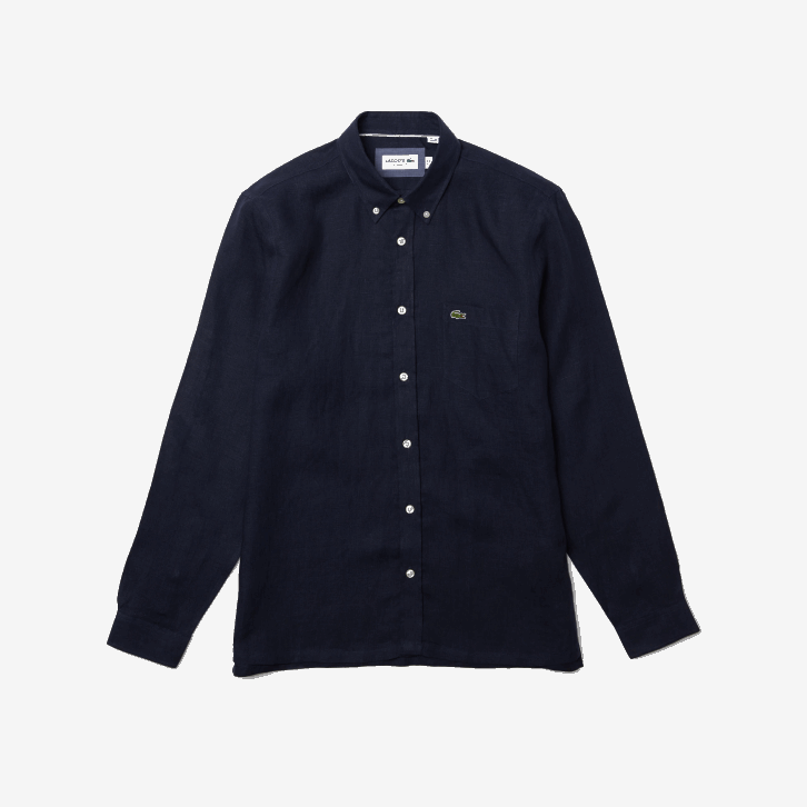 homens Lacoste azul marinho 166 camisa de linho regular 08D01650