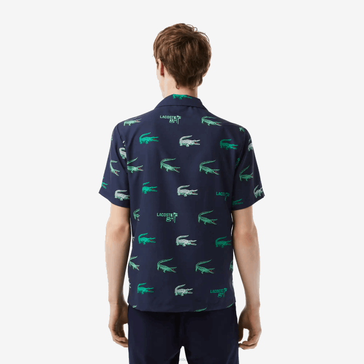 homens Lacoste azul marinho 166 camisa de manga curta estampada de golfe 08D0474